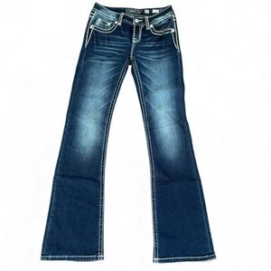 Miss Me Girls Mid Blue Boot Jeans White Stitching Rhinestones JK5014B215 10 NWOT
